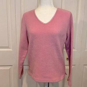 🐸 Carolyn Taylor Pink V-neck Fleece Top - Medium